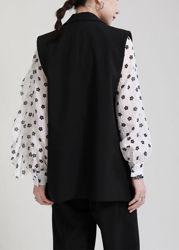 Loose Black Peterpan Collar Button Bow Fall Sleeveless Vest