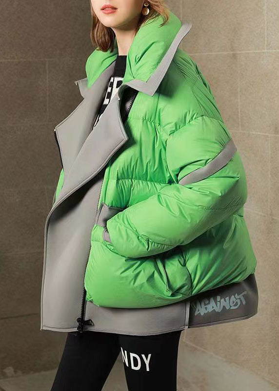 Green Peter Pan Collar False Two Pieces Duck Down Coats Winter