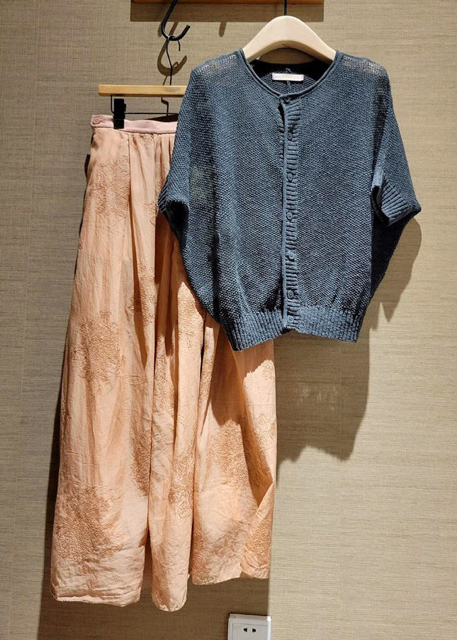 New Ice Silk Top and Skirt Jacquard Silk Two Pieces Set Summer