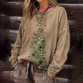 Comstylish Women's Vintage Christmas Tree Print Crew Neck Casual Sweatshirt
