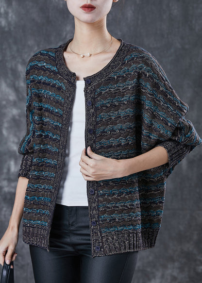 Dull Grey Oversized Striped Knit Loose Coat Spring