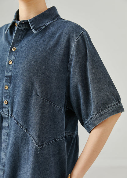 Diy Navy Peter Pan Collar Patchwork Denim Holiday Dress Summer