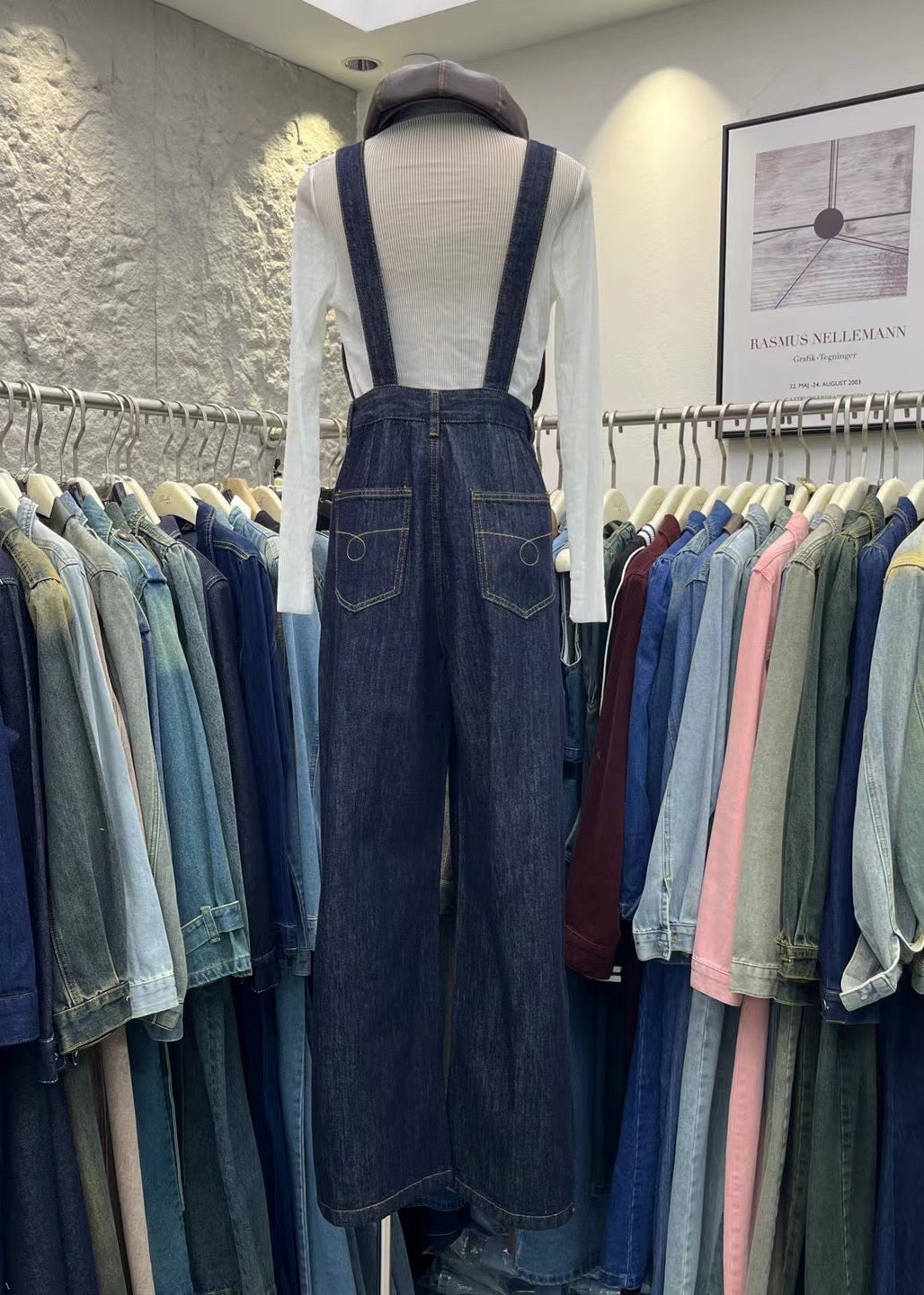 Navy Pockets Patchwork Denim Jumpsuits Spring
