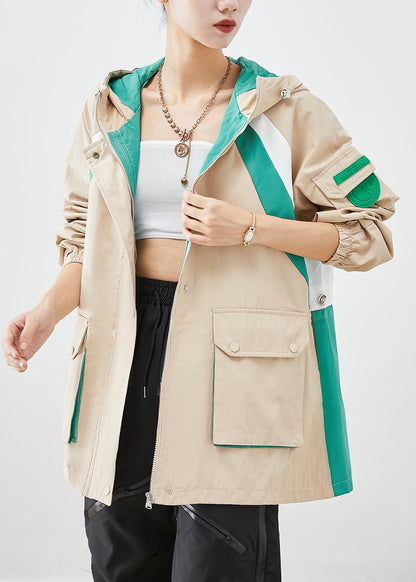Khaki Oversized Patchwork Applique Cotton Jacket Fall