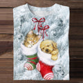 Cute Kittens And Puppies Christmas Print Long Sleeve T-Shirt elevenforest