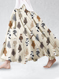 Cute Cats Embroidery Pattern Linen Blend Skirt elevenforest
