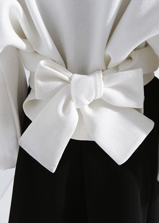 White O-neck Bow Asymmetrical Design Fall Loose Sweatshirts Top