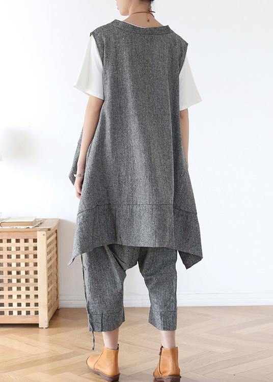Summer Grey Asymmetrical Cotton Sleeveless Cardigans