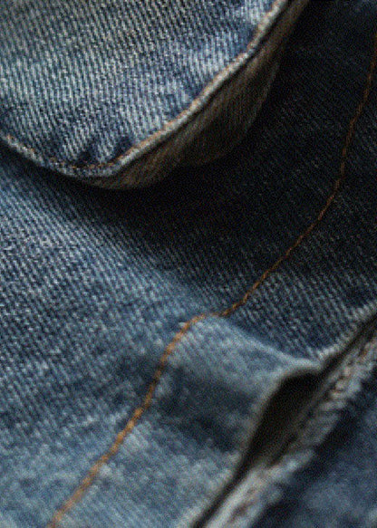 Fitted Blue Hooded Patchwork Denim Coat