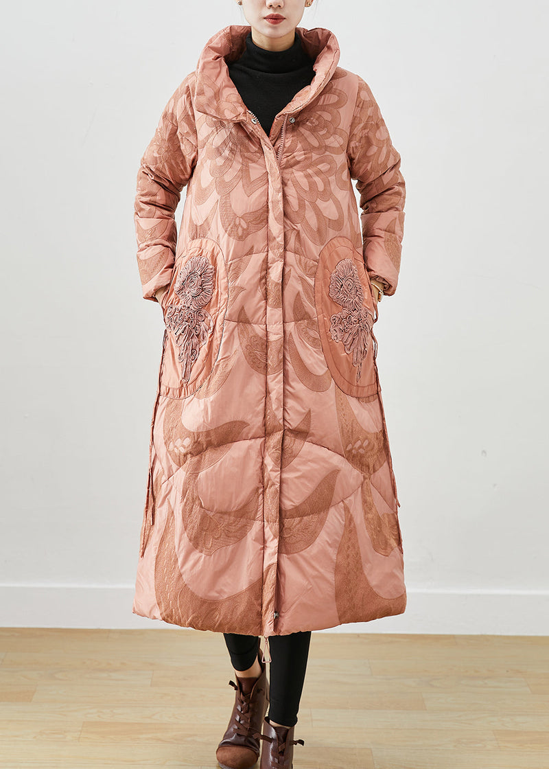 French Pink Embroideried Applique Duck Down Winter Coats Winter