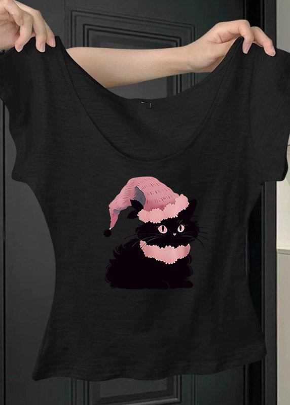 Pink U Neck Animal Print T Shirt Short Sleeve