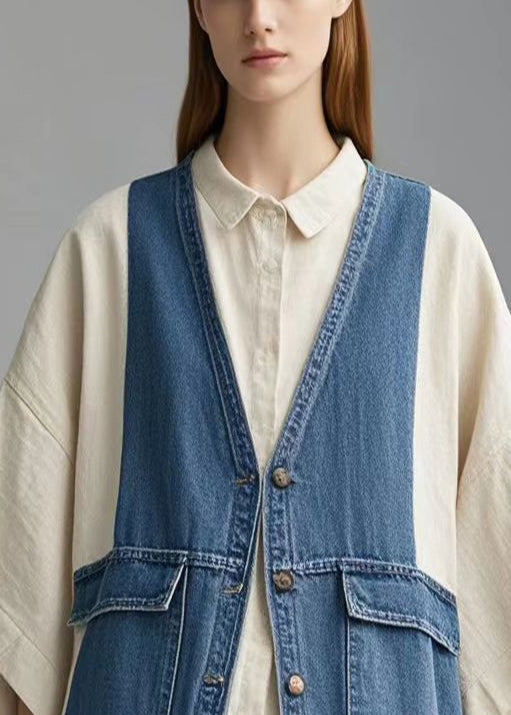 Art Colorblock Patchwork Denim Coat Oversized Fall