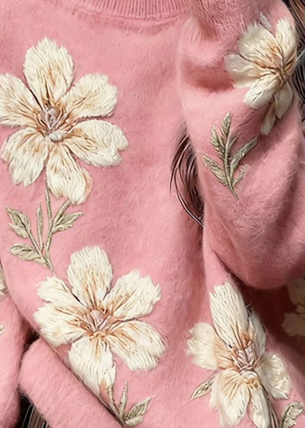 Art Pink O Neck Thick Knit Sweaters Winter