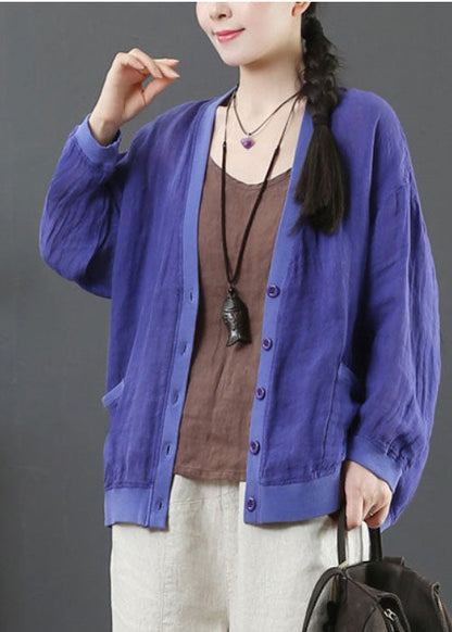 Blue Linen Upf 50+ Coat Jacket Oversized Pockets Spring