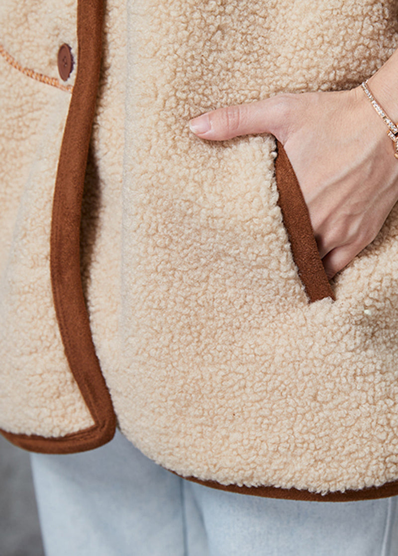 Khaki Oversized Warm Faux Fur Teddy Jackets Winter