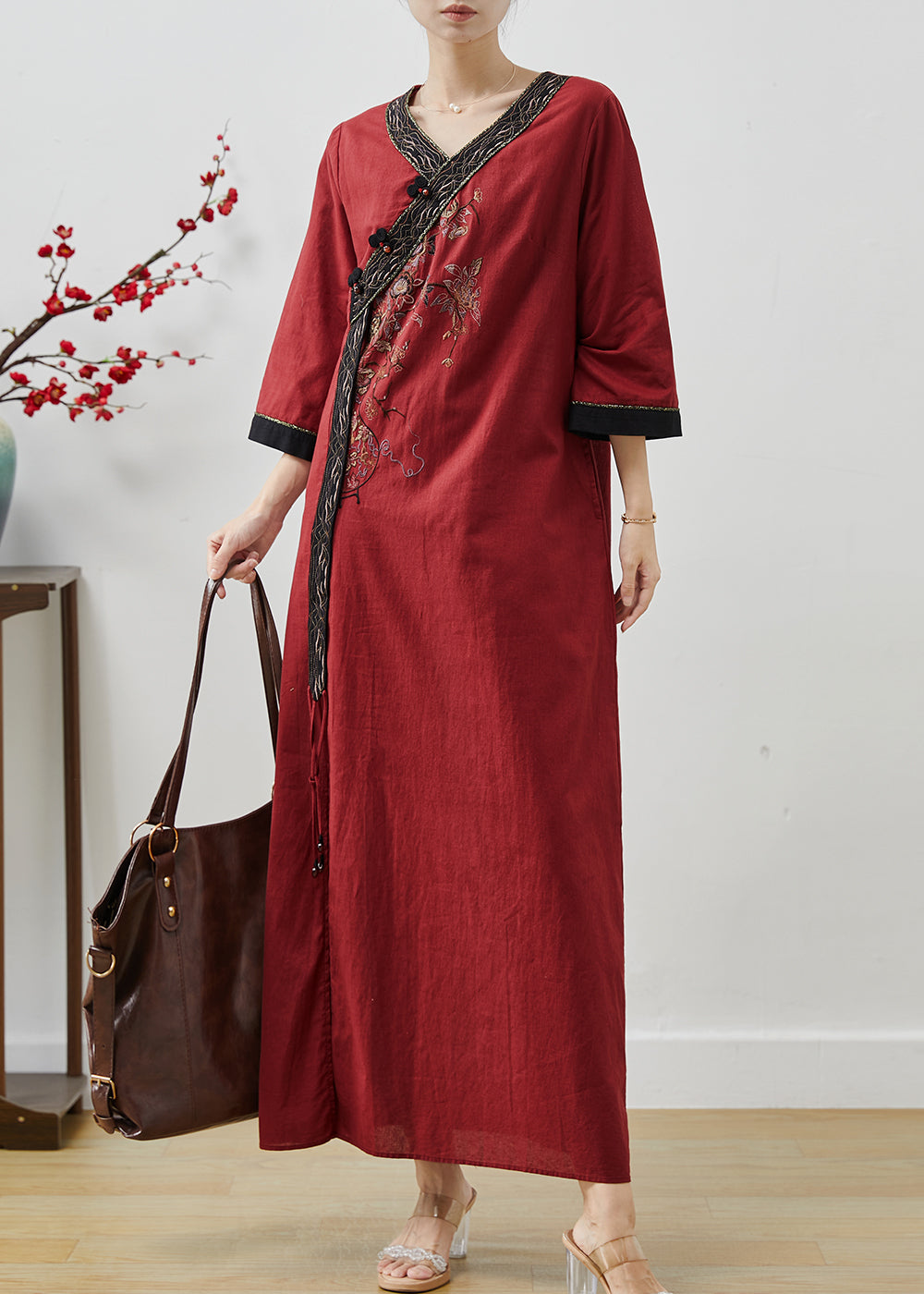 Mulberry Embroidered Tasseled Linen Holiday Dress Summer