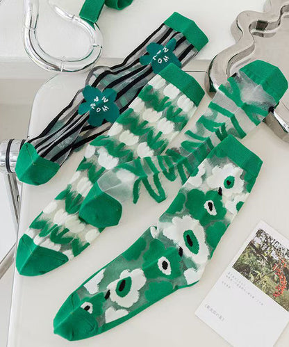 Japanese Style Green Series Jacquard Breathable Mid Length Socks
