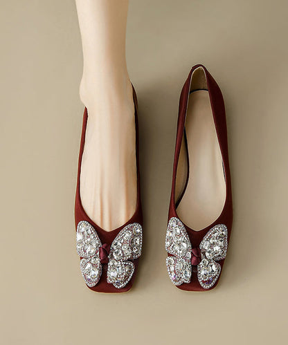 Mulberry Bow Zircon Splicing Satin Chunky High Heels