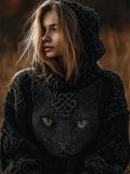 Comstylish Vintage Celtic Black Cat Cozy Knit Hooded Sweater