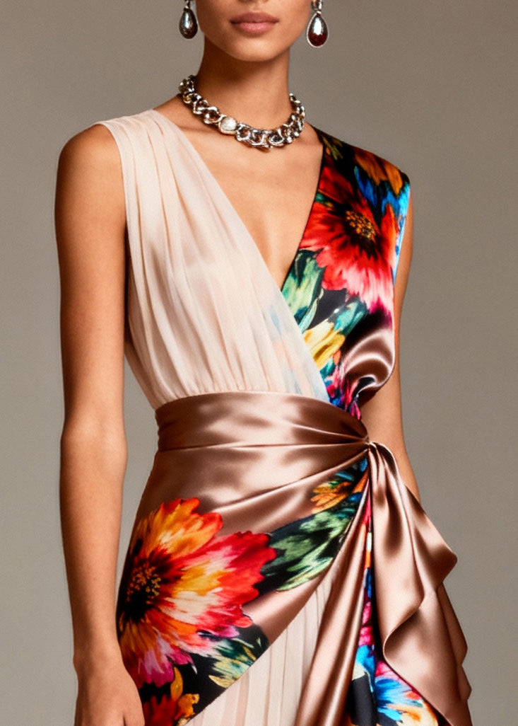 Asymmetrical Patchwork Tulle Silk Party Dresses Sleeveless Summer