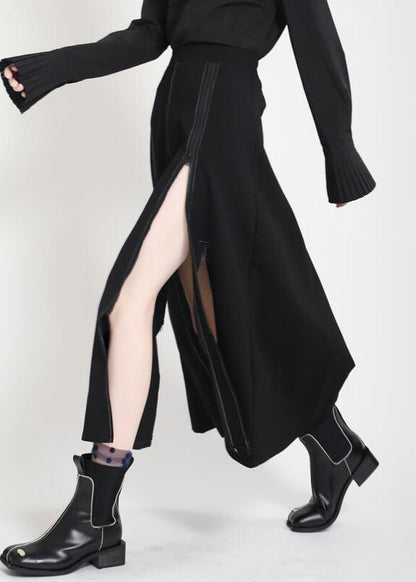 Black High Waist Side Open a Line Skirts Summe