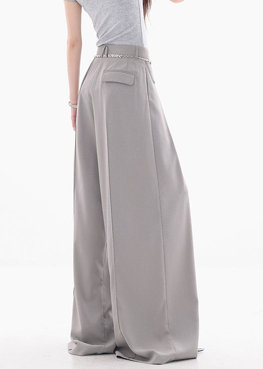 French Grey High Waist Spandex Wide Leg Pants Fall