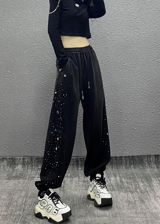 Black Pockets Zircon Warm Fleece Sport Pants Fall