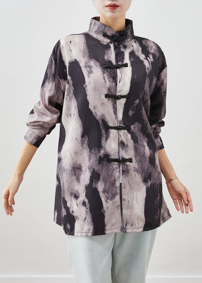 Black Oversized Tie Dye Spandex Shirts Fall