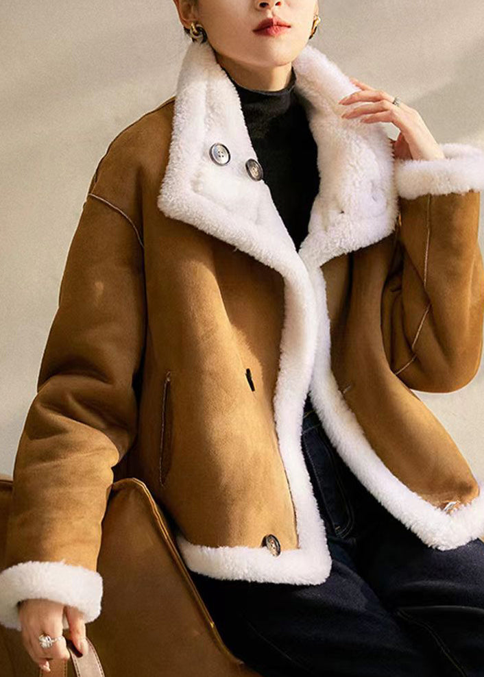 French Camel Peter Pan Collar Wear on Both Sides Wool Coats Winter