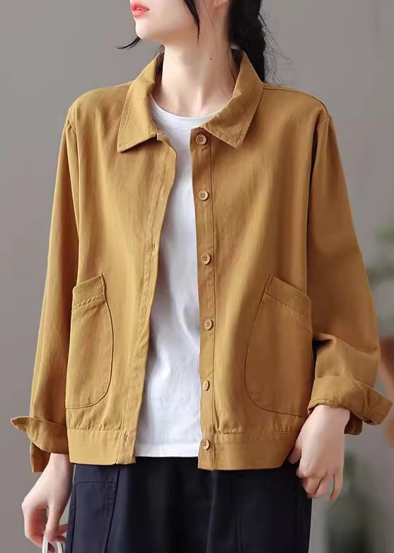 Khaki Oversized Pockets Cotton Top Spring