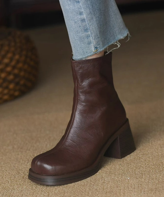 Zippered Splicing Chunky Heel Boots Black Faux Leather