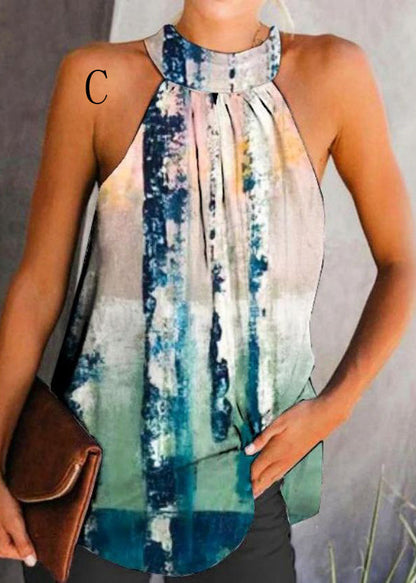 European and American Print Halter Cotton Top Sleeveless Summer