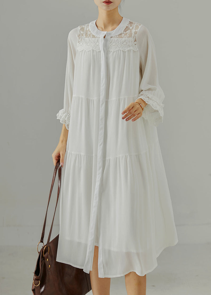 White Oversized Patchwork Cotton Robe Dresses Summer