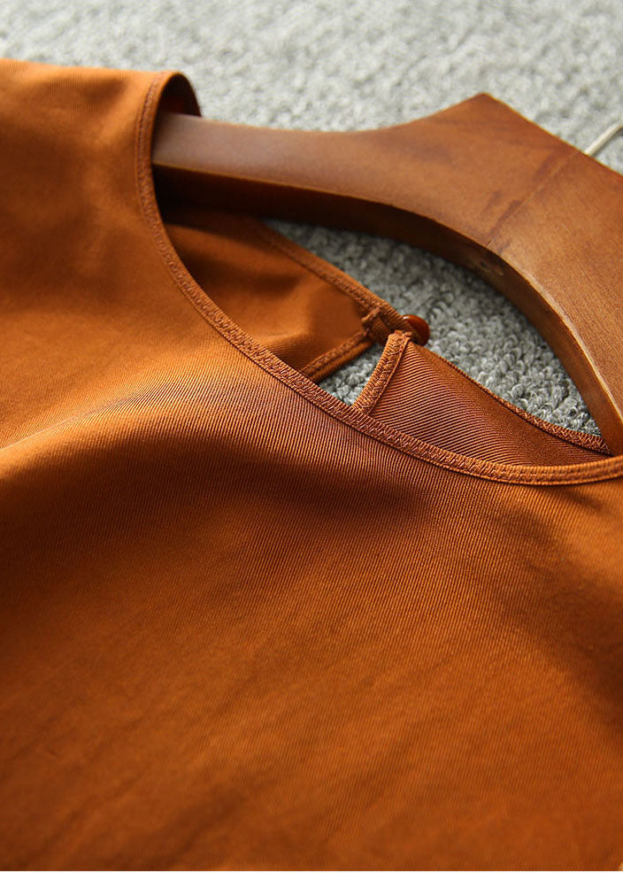 Caramel O-neck Oversized Draping Fine Silk Top Spring