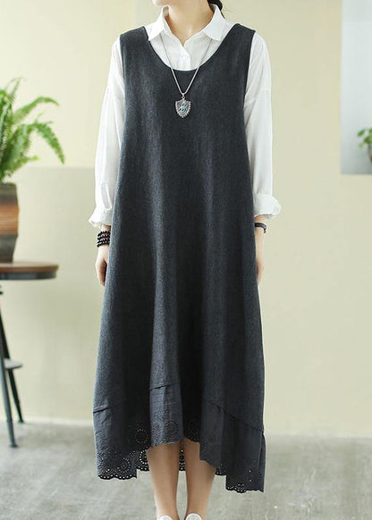 Italian Gray Outfit O Neck Sleeveless Robes Spring Dress