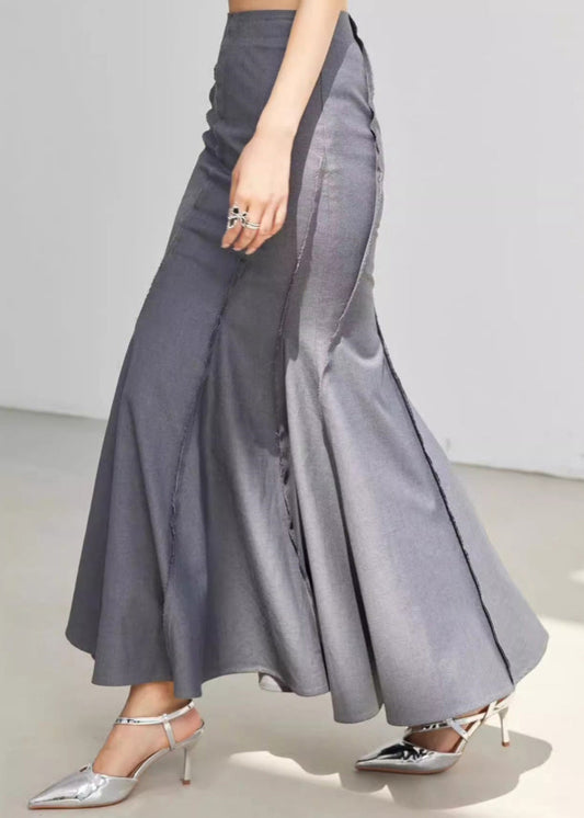 New Grey High Waist Patchwork Spandex Fishtail Skirt Summer
