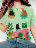 Cat Bathroom Art Vintage Washed T Shirt elevenforest
