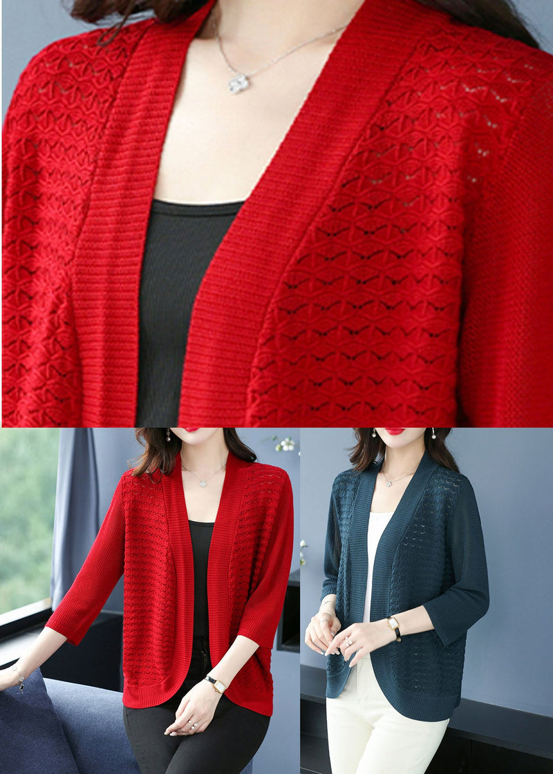 Sea Blue V Neck Patchwork Ice Size Knit Cardigan Bracelet Sleeve