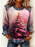 Comstylish Women's Christmas Print Faux Denim Top For Winter
