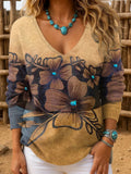 Women's Western Vintage Print Long Sleeve Top artswardrobe