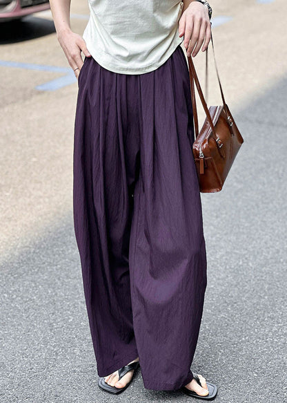 Purple Pockets Elastic Waist Cotton Pants Summer