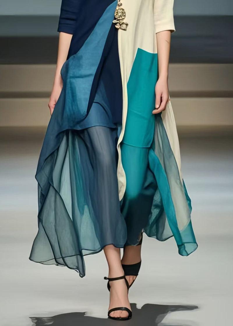 Colorblock Asymmetrical Patchwork Cotton Dresses Summer