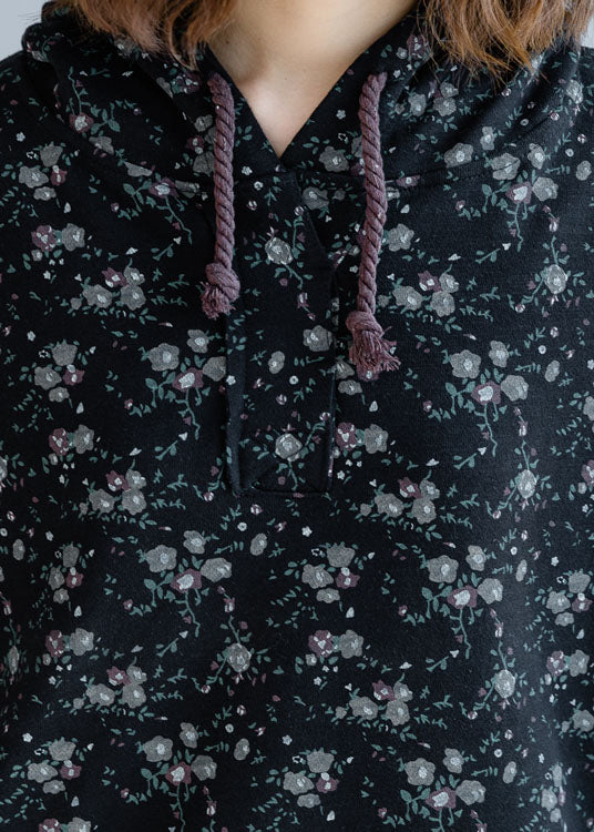 Black Hooded Side Open Cotton Pullover Street Wear Spring