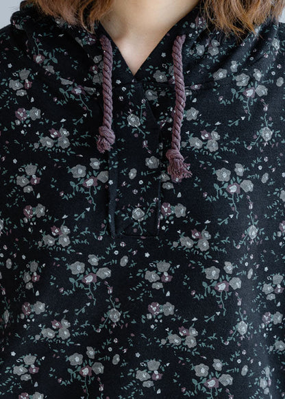 Black Hooded Side Open Cotton Pullover Street Wear Spring
