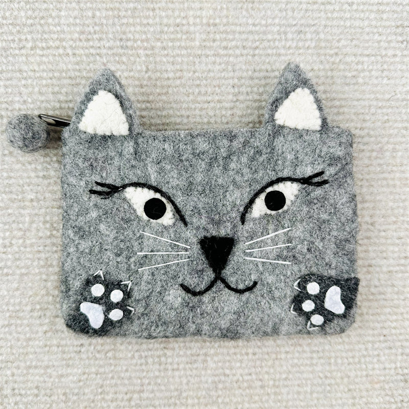 Comstylish Lovely Cat Face Handmade Felt Patchwork Coin Purse