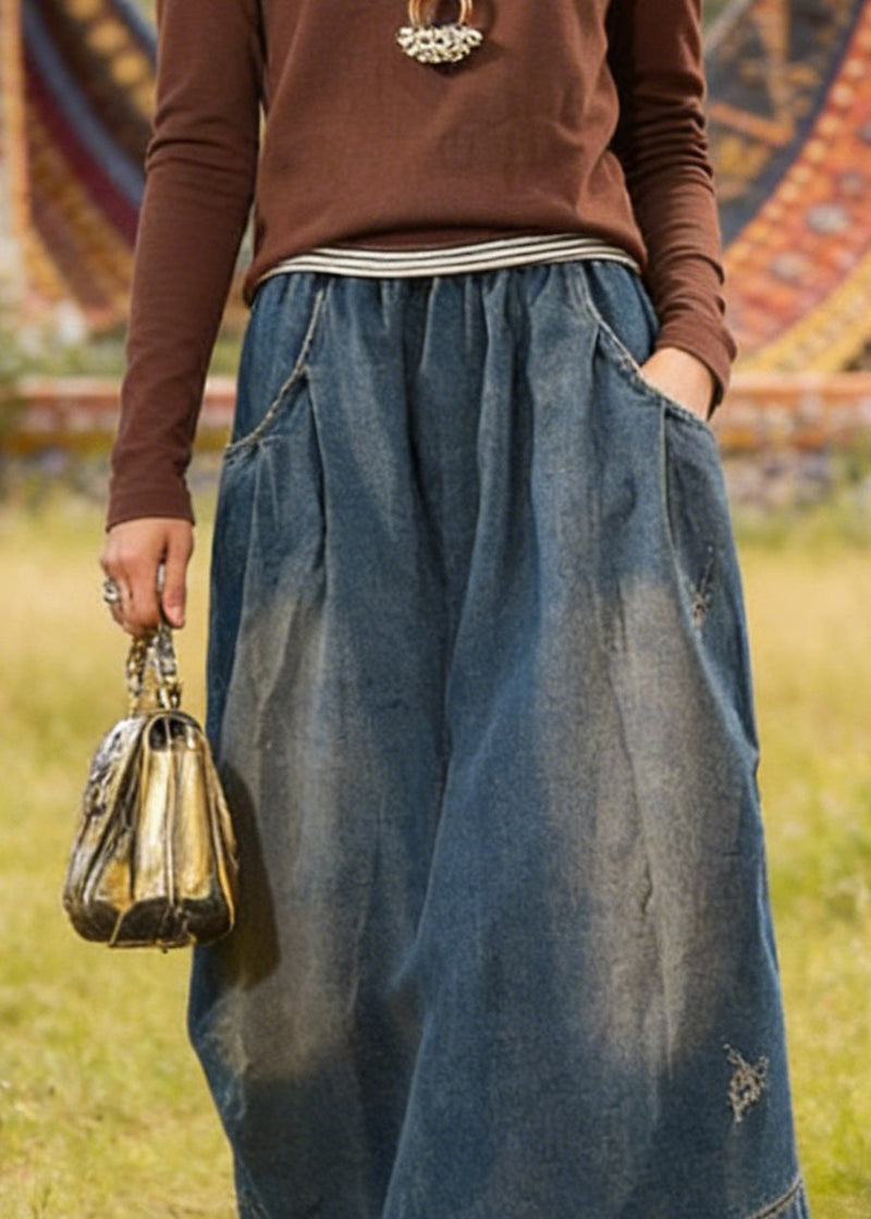 Blue Pockets Retro Patchwork Summer Skirts Denim