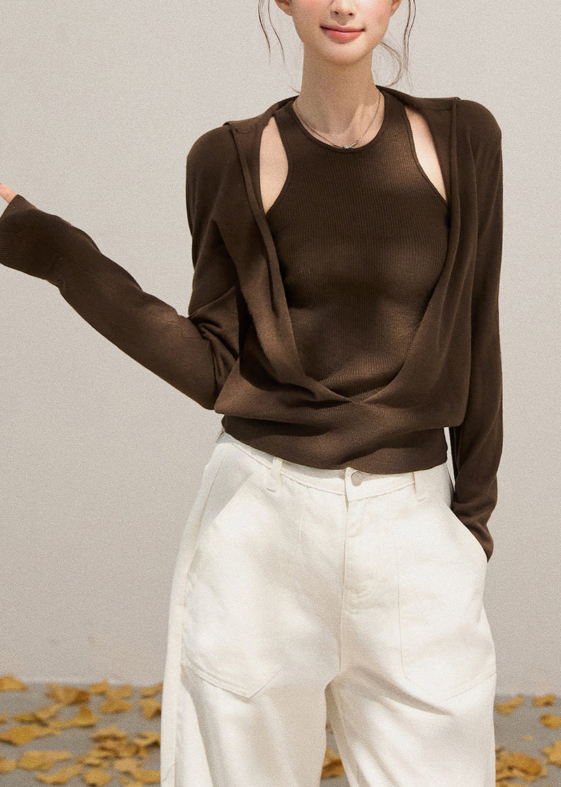 Simple Chocolate Silm Ft Knit Sets 2 Pieces Fall
