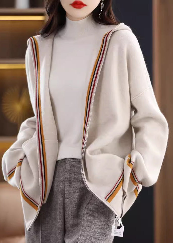 Camel Pockets Cashmere Hooded Cardigans Fall