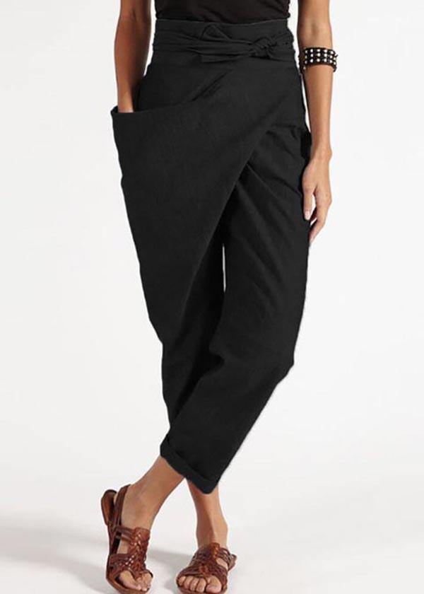 Handmade Grey Asymmetrical Design High Waist Cotton Harem Summer Pants