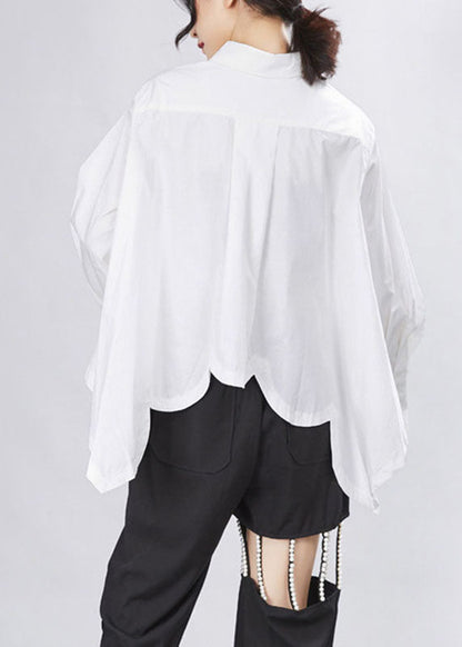 Loose White Peterpan Collar Button Asymmetrical Design Fall Shirt Top Long Sleeve